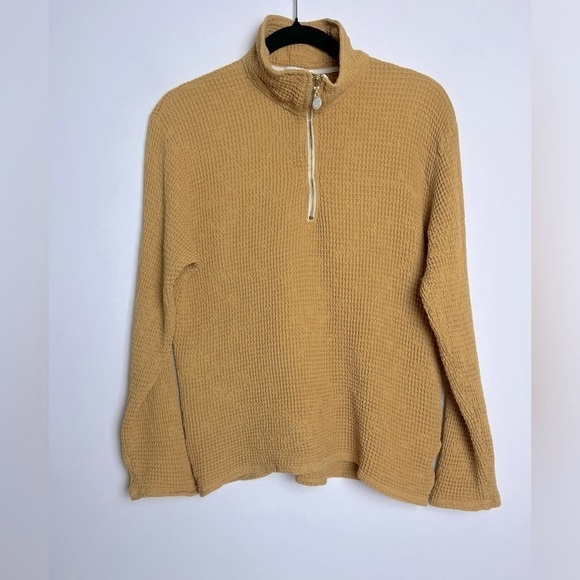 DONNI. Honey Waffle 1/4 Zip Pullover 100% Cotton Long Sleeve Top Size M - Picture 3 of 8